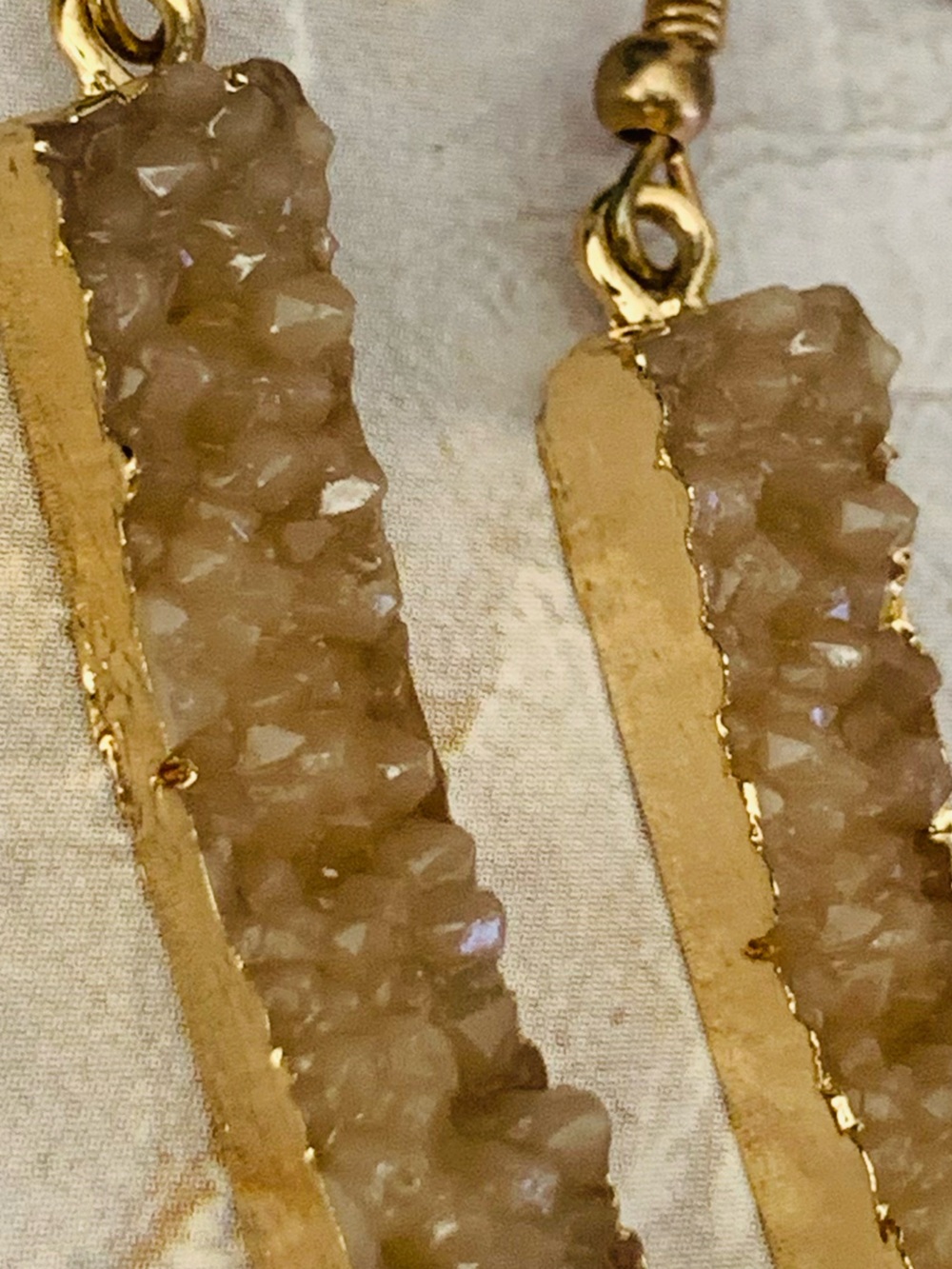 Gold-Tone Brown Druzy Bar Drop Earrings - Picture 2 of 4